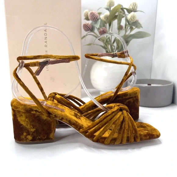 Loeffler Randall Renee-VL Knot Heel Velvet Sandal Ochre Women 6.5B Anthropologie - Picture 8 of 11